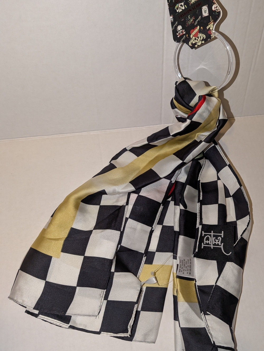 Ed Hardy Black, White, Gold & Red Graphic Scarf
